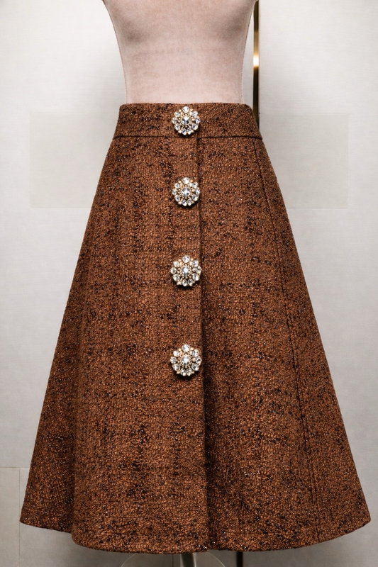 Gonna Letizia in tessuto tweed lurex con bottoni gioiello