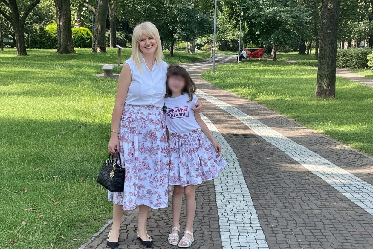 Gonna Toile de Jouy mini me rosso