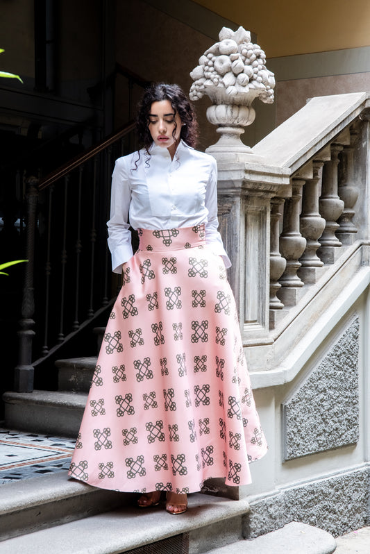 Gonna Valentina Catene Tessuto Satin Cipria