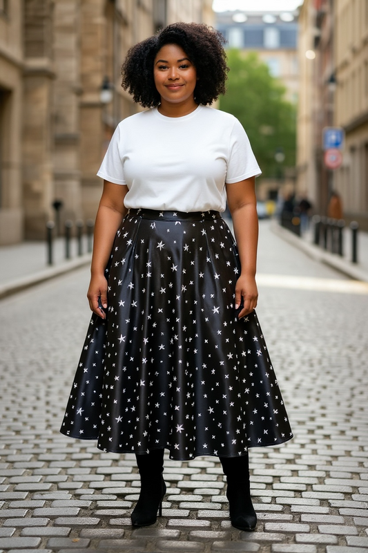 Gonna Malu’ Curvy in satin nero motivo stelle