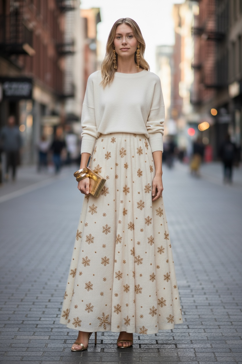 Gonna Malu’ chiffon fiocchi di neve panna