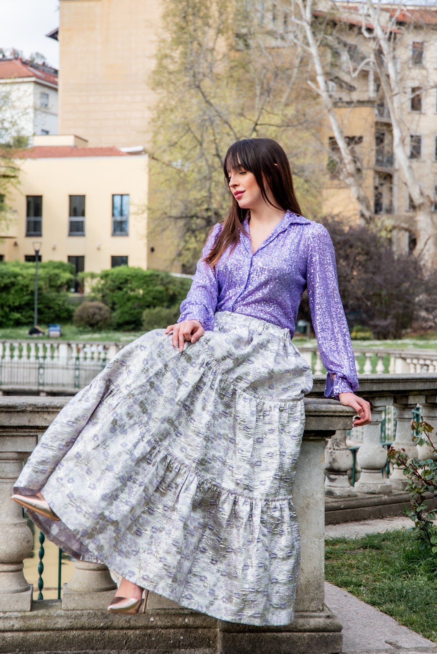 Gonna Franci Broccato argento