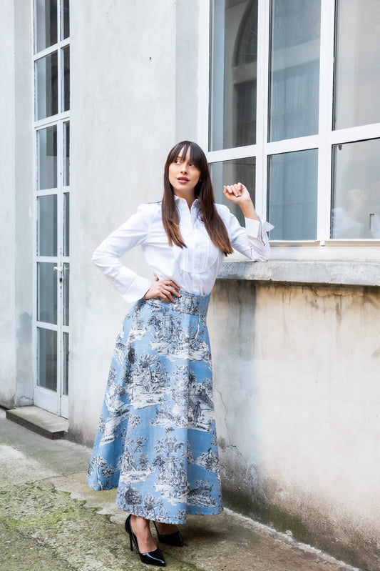 Gonna Toile de Jouy Valentino raso di cotone Azzurra
