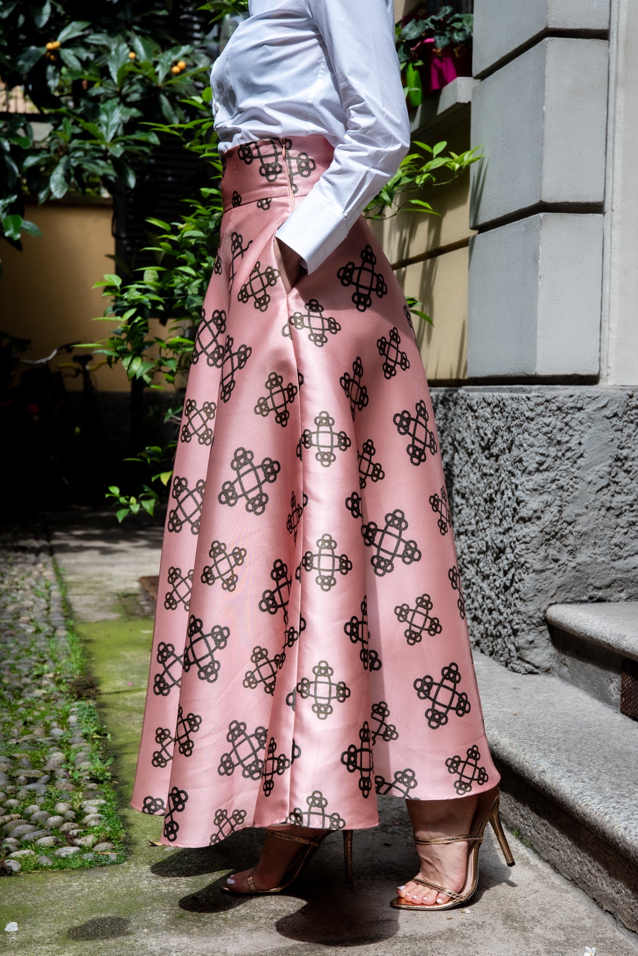 Gonna Valentina Catene Tessuto Satin Cipria