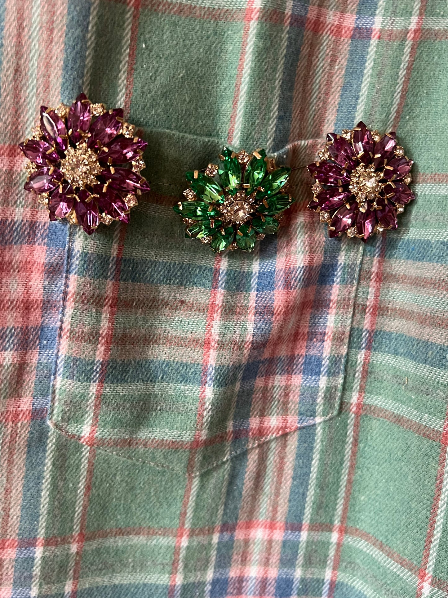 Camicia Verde quadri Rosa con Fiori