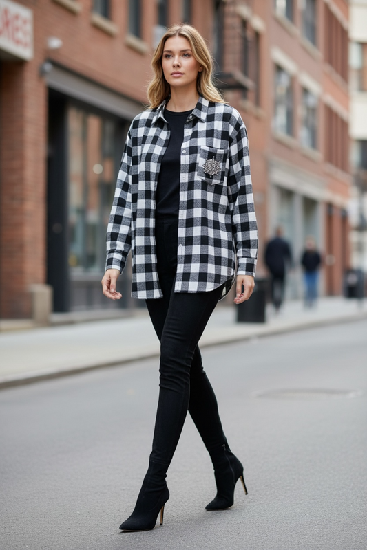 Camicia Bianca Quadri neri fiocco di neve