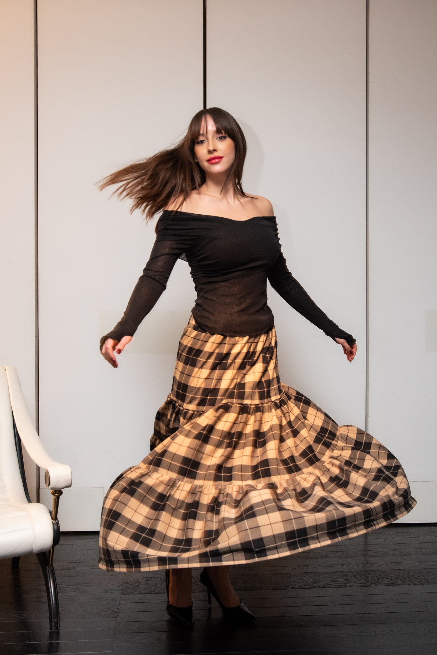 Gonna Franci Tartan Scacchi Beige