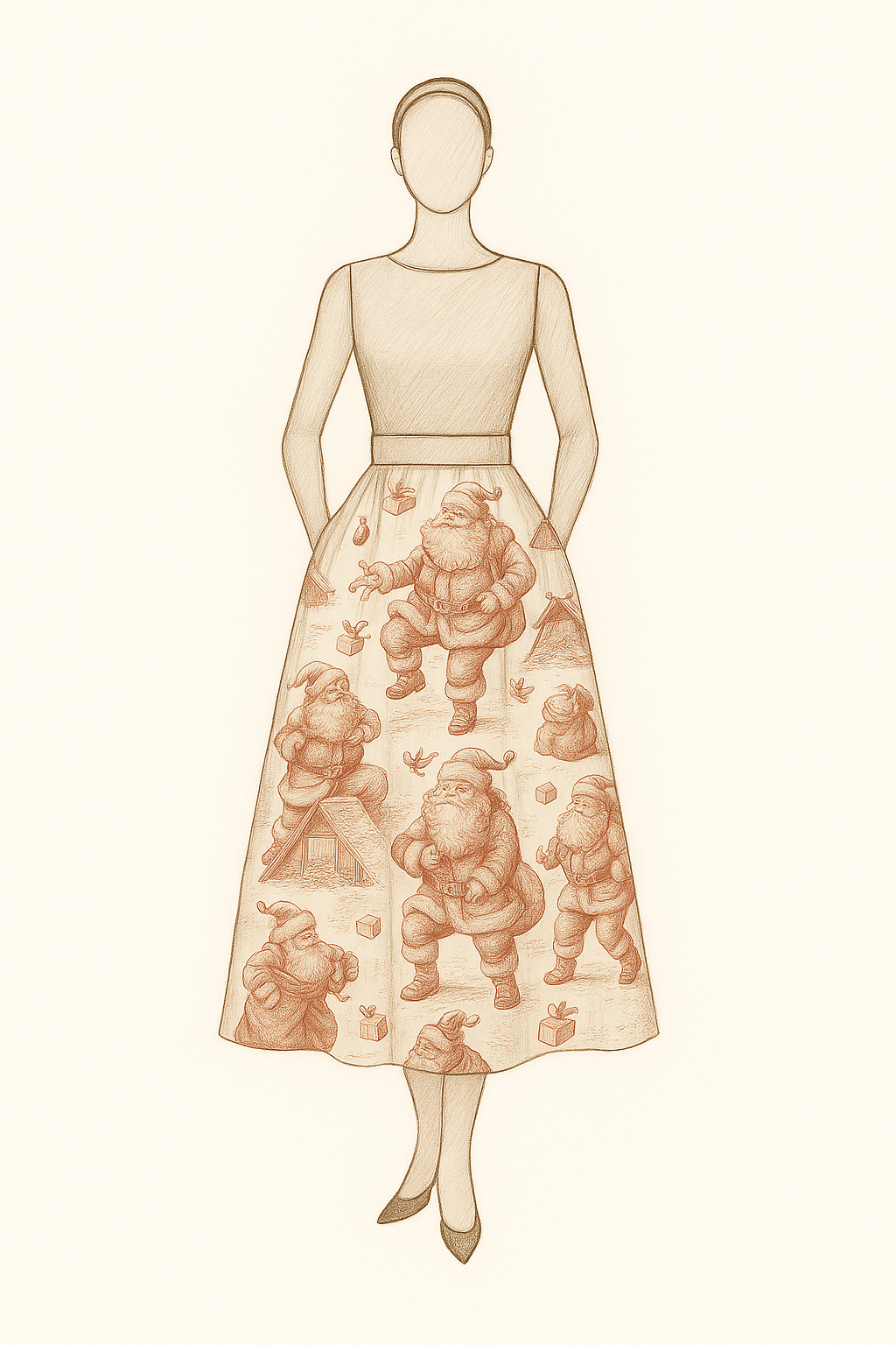 Gonna Valentina Babbo Natale Douchesse Verde e Nero