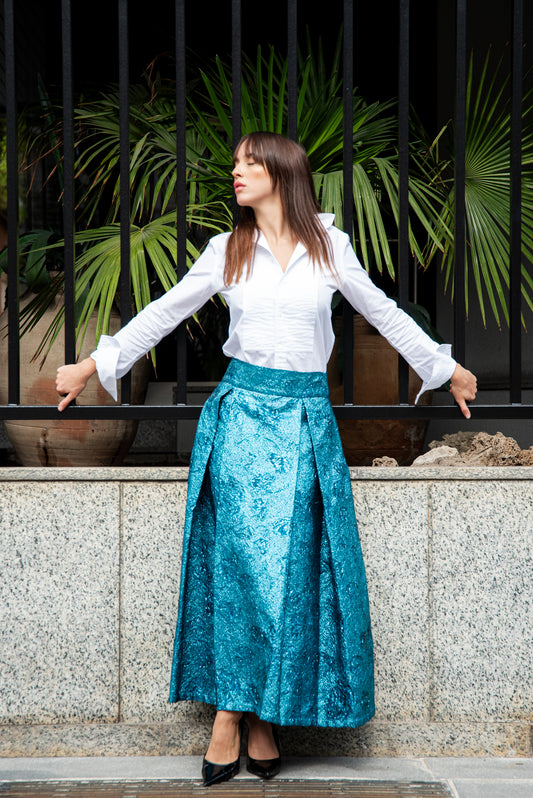 Gonna Robi broccato ottanio