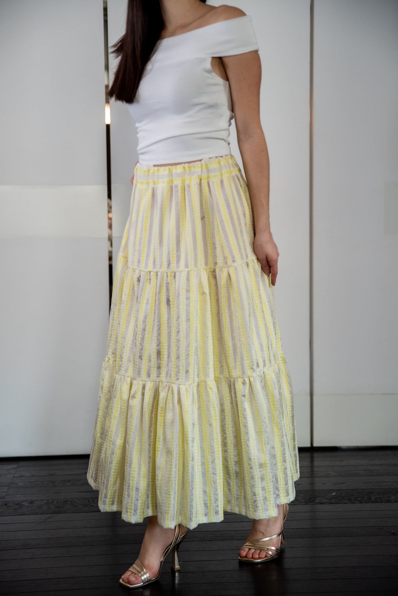 Gonna Franci Organza Ricamata Giallo