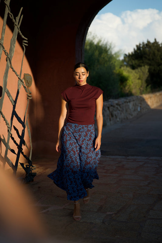 Gonna Malu’ chiffon Fiori Bordeaux