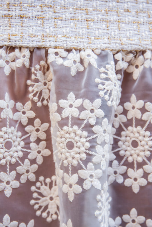 Gonna Kiki lunga in tweed panna con Balza organza ricamata