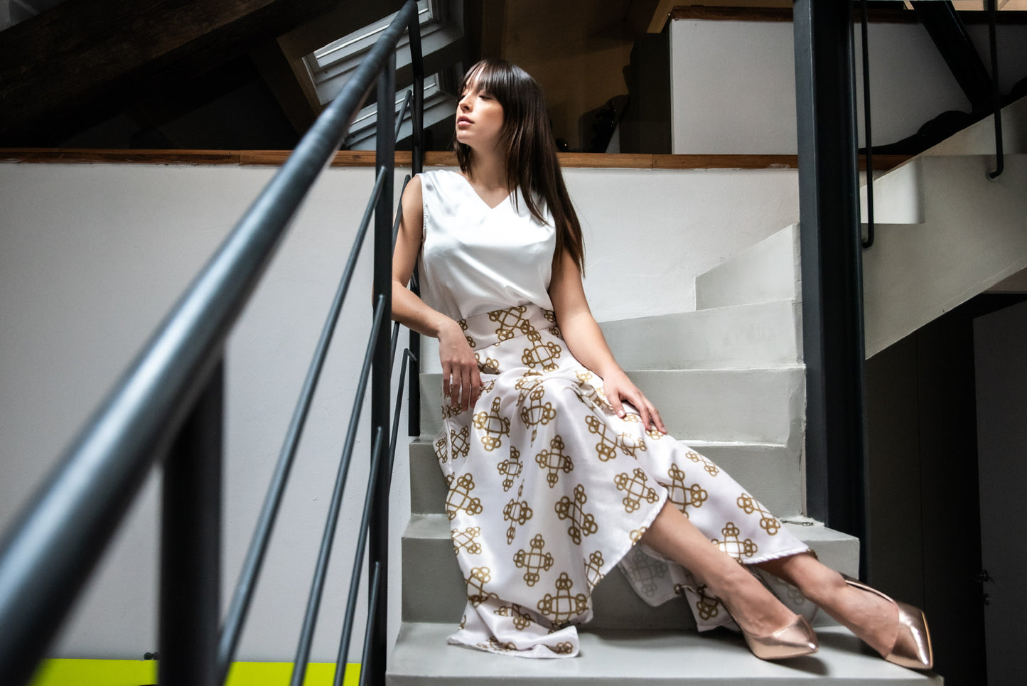 Gonna Valentina Catene Tessuto Satin Panna