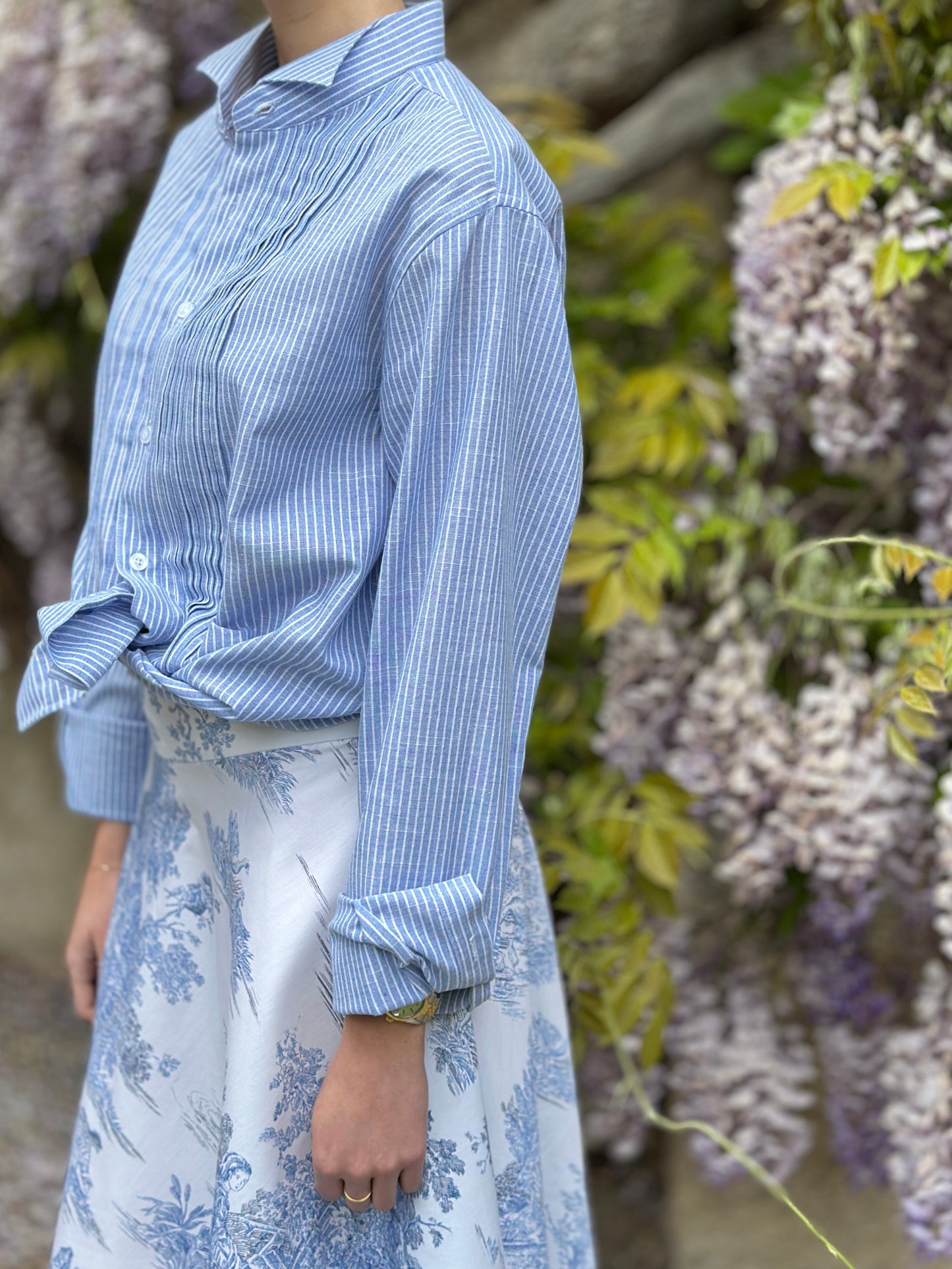Gonna Toile de Jouy Valentina cotone azzurra