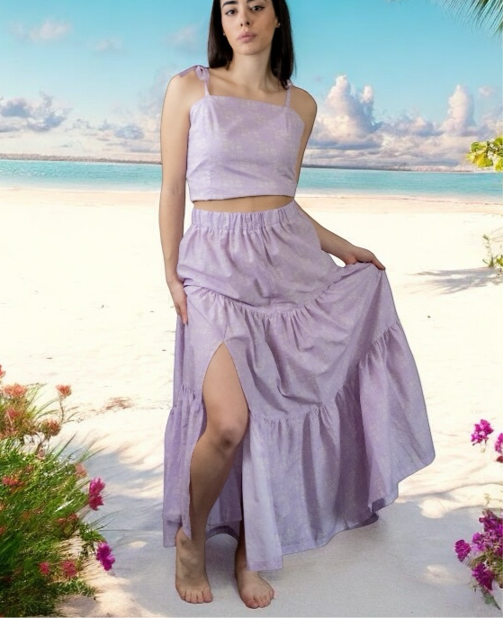Gonna Franci e top Capri in Cotone Lyberty