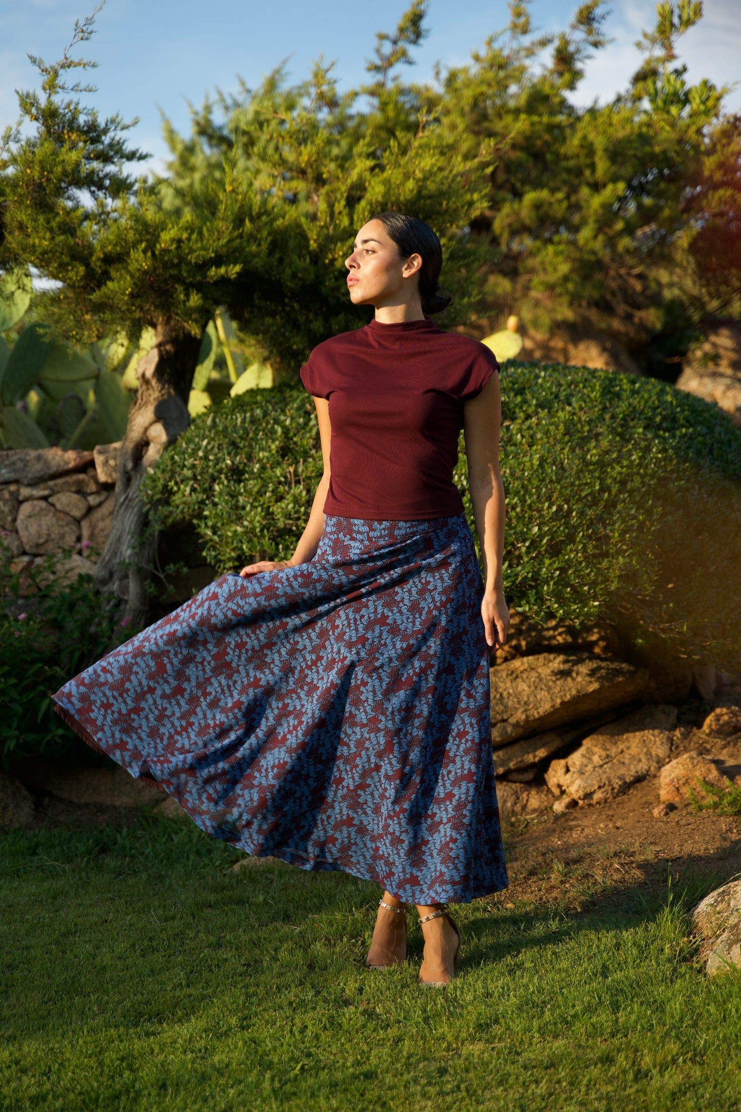 Gonna Malu’ chiffon Fiori Bordeaux