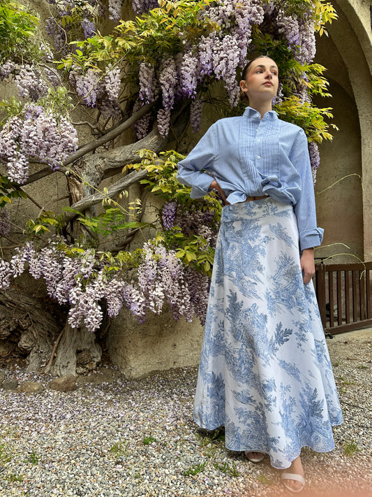 Gonna Toile de Jouy Valentina cotone azzurra