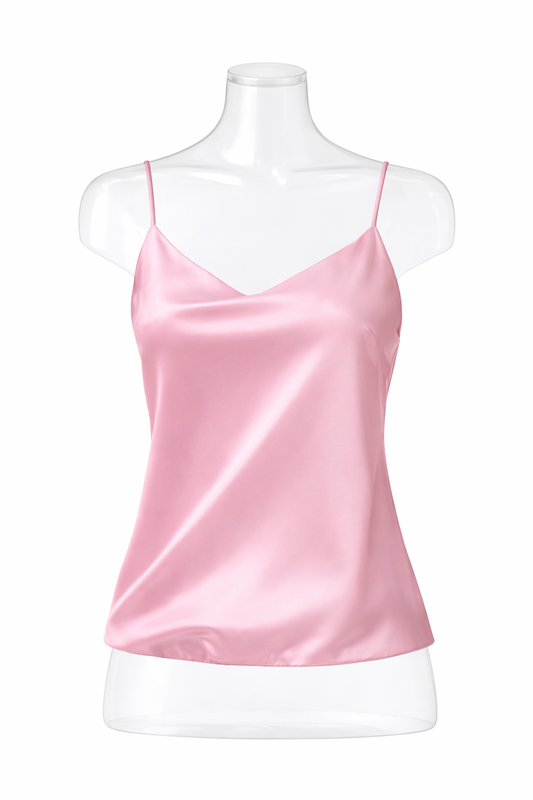 Top spalline sottili in satin color rosa