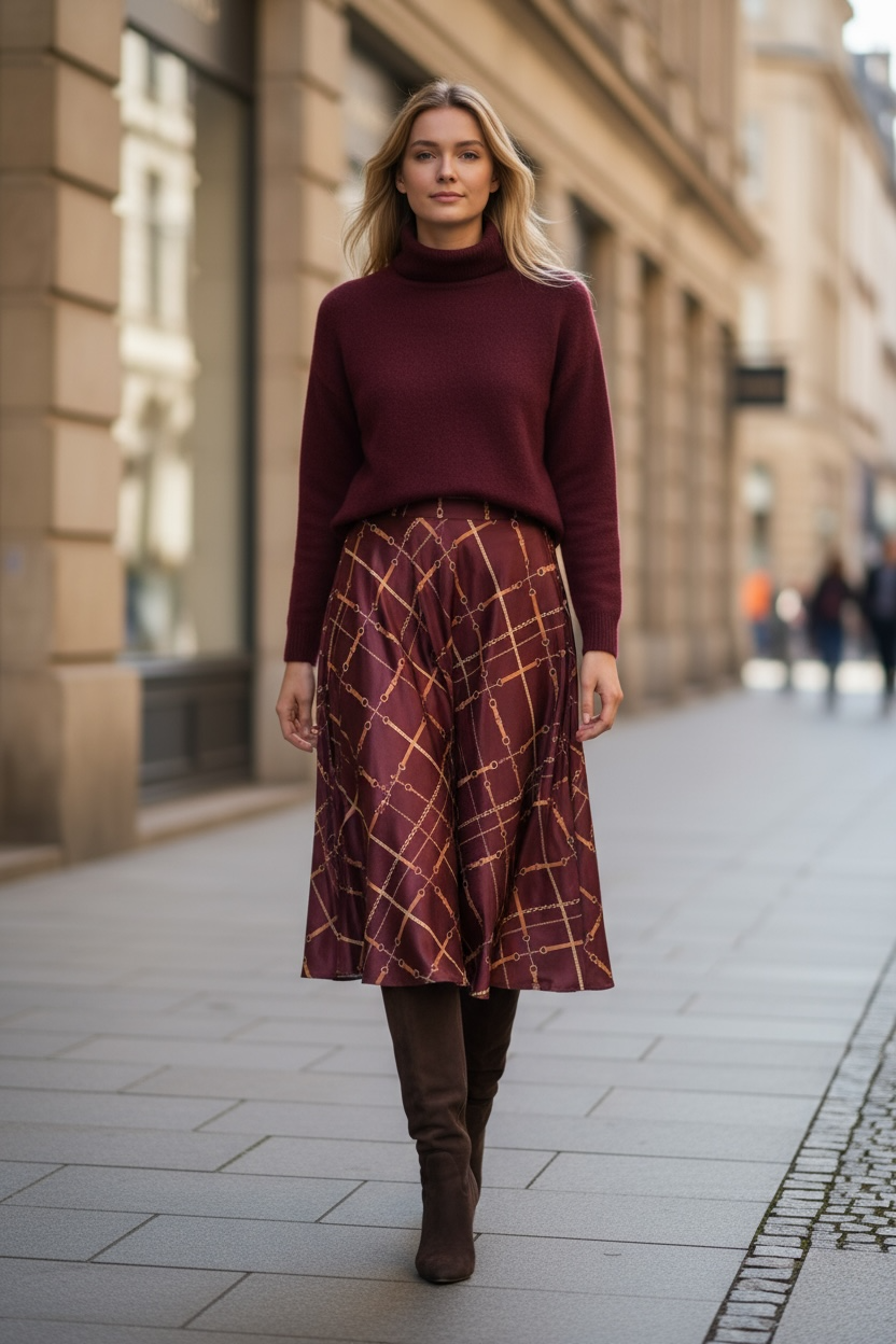 Gonna Valentina Tessuto Satin Cinghie Bordeaux