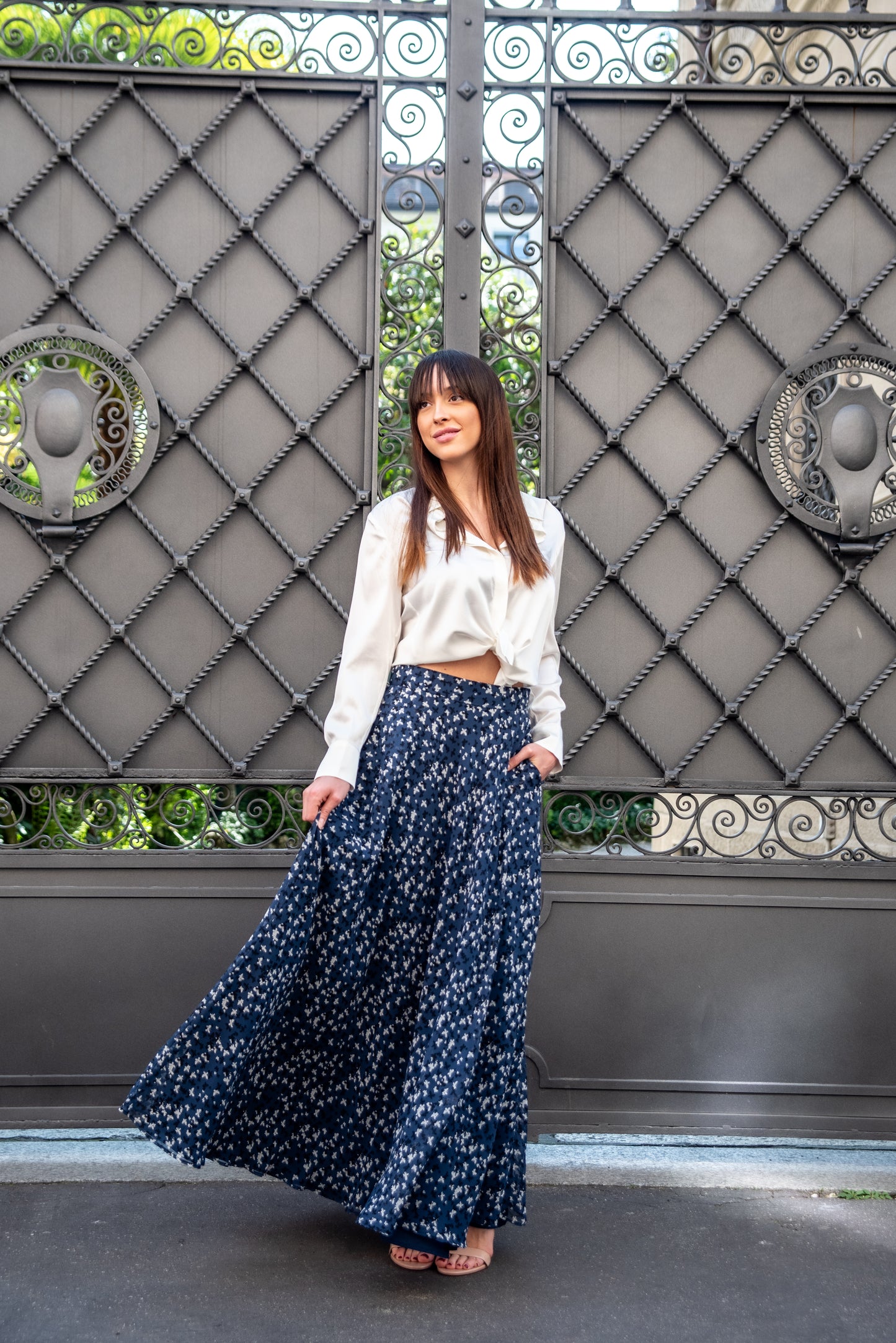 Gonna Malu’ Chiffon azzurro polvere con farfalle