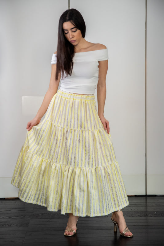 Gonna Franci Organza Ricamata Giallo