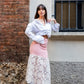 Gonna Kiki lunga in tweed rosa con Balza organza ricamata