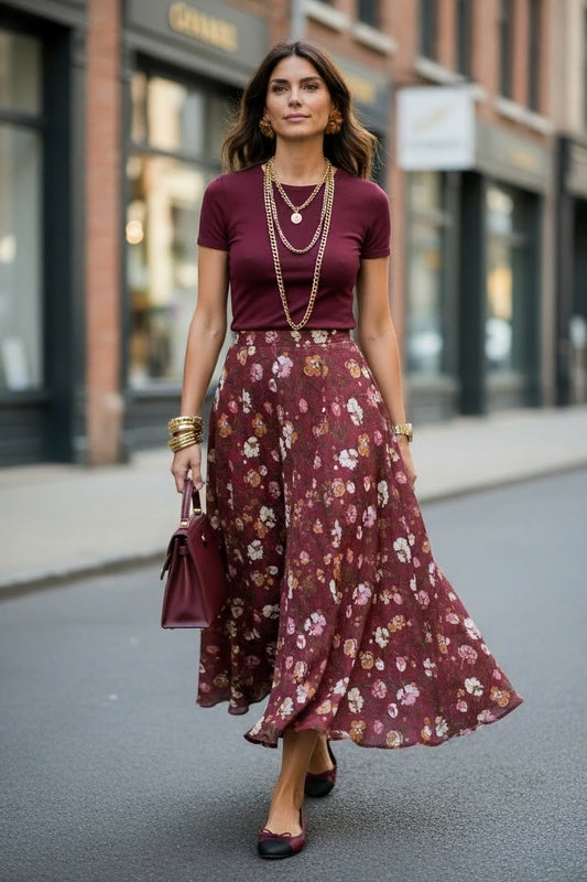 Gonna Malu’ Bordeaux con fiori