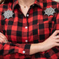 Camicia rossa quadri neri e fiocchi di neve
