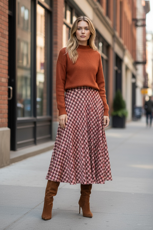 Gonna Malu’ Viscosa Rossa con motivo Beige