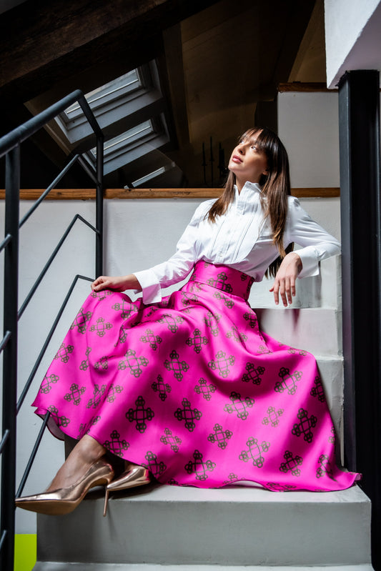 Gonna Valentina tessuto DOUCHESSE, SATIN O PANNO in motivo e colore PERSONALIZZATO