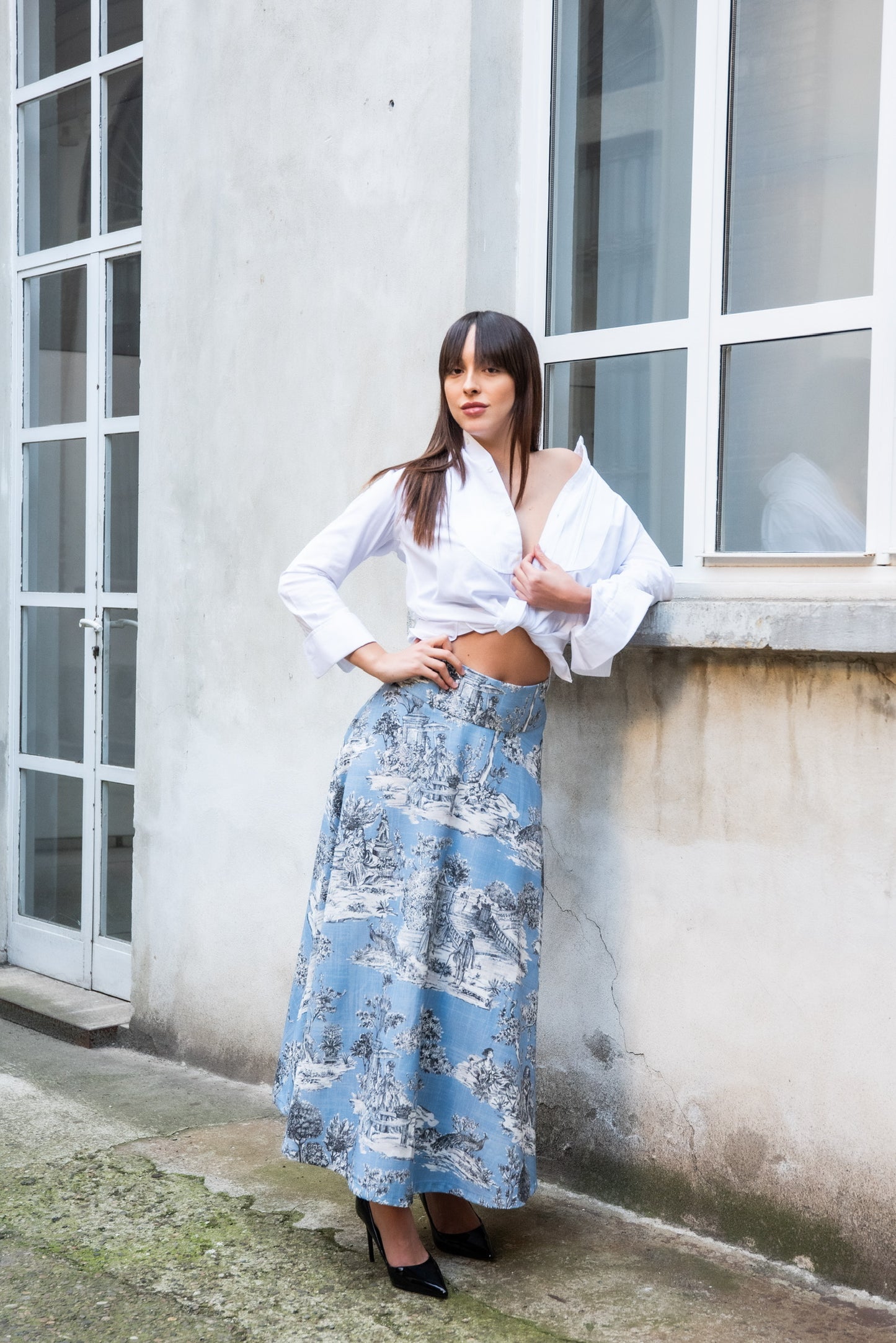 Gonna Toile de Jouy Valentino raso di cotone Azzurra