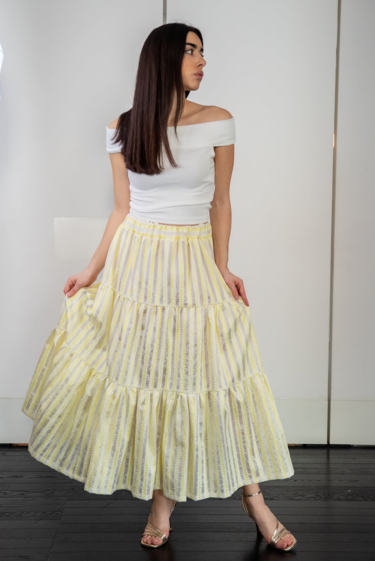 Gonna Franci Organza Ricamata Giallo