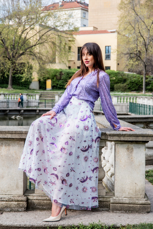 Gonna VALENTINA organza e paillettes lilla LUXURY EDITION