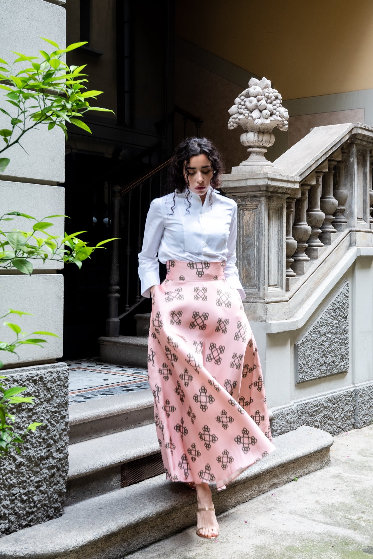 Gonna Valentina Catene Tessuto Satin Cipria