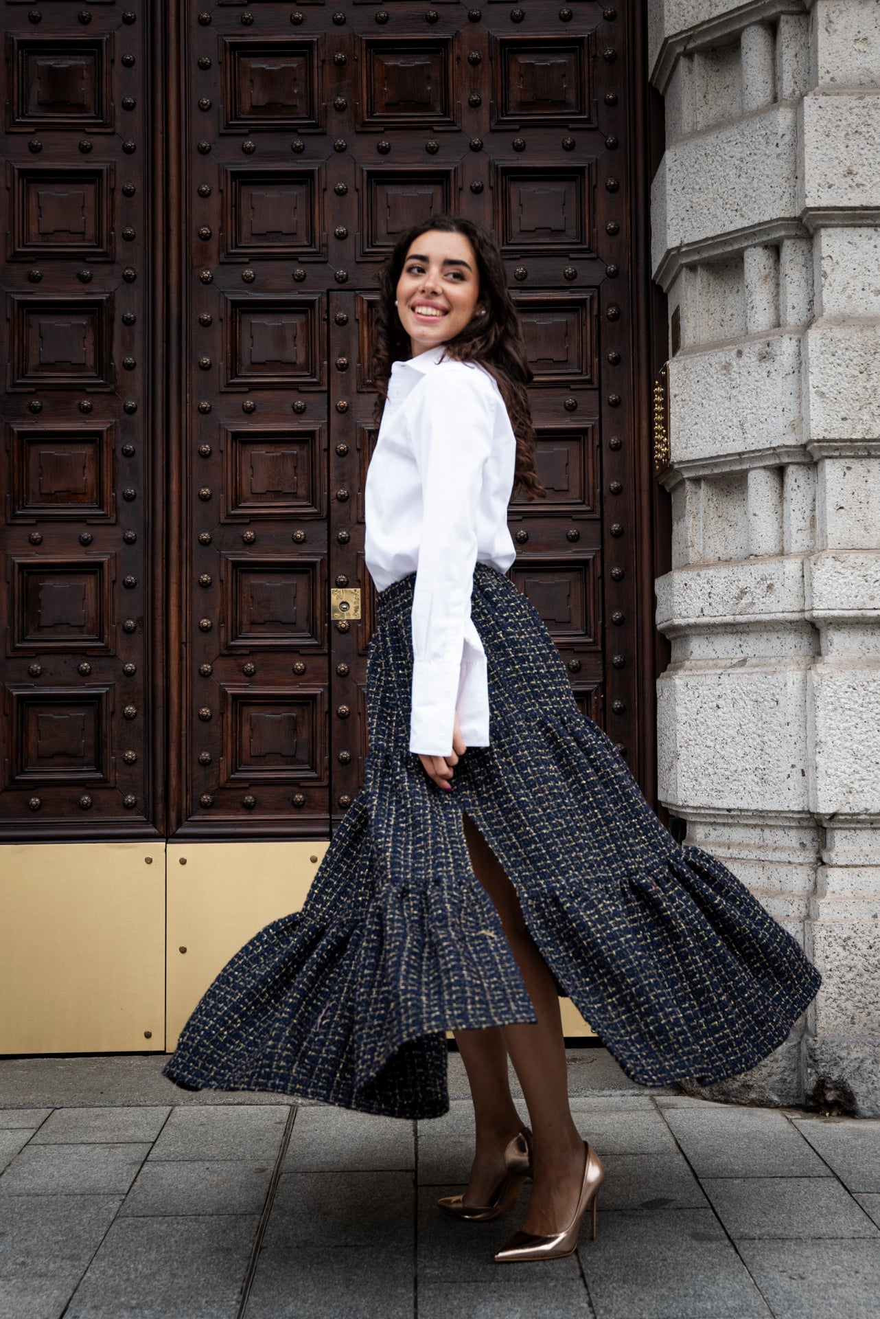 Gonna Franci Tweed Blu e Oro