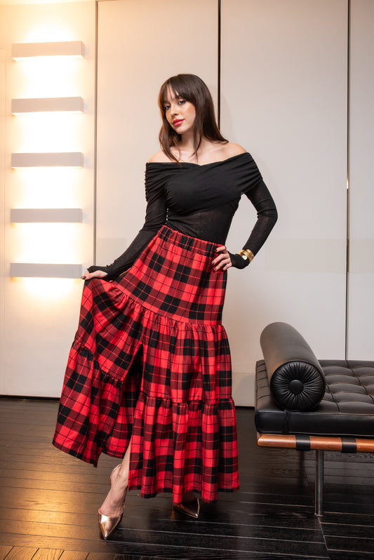 Gonna Franci Tartan Scacchi Rosso