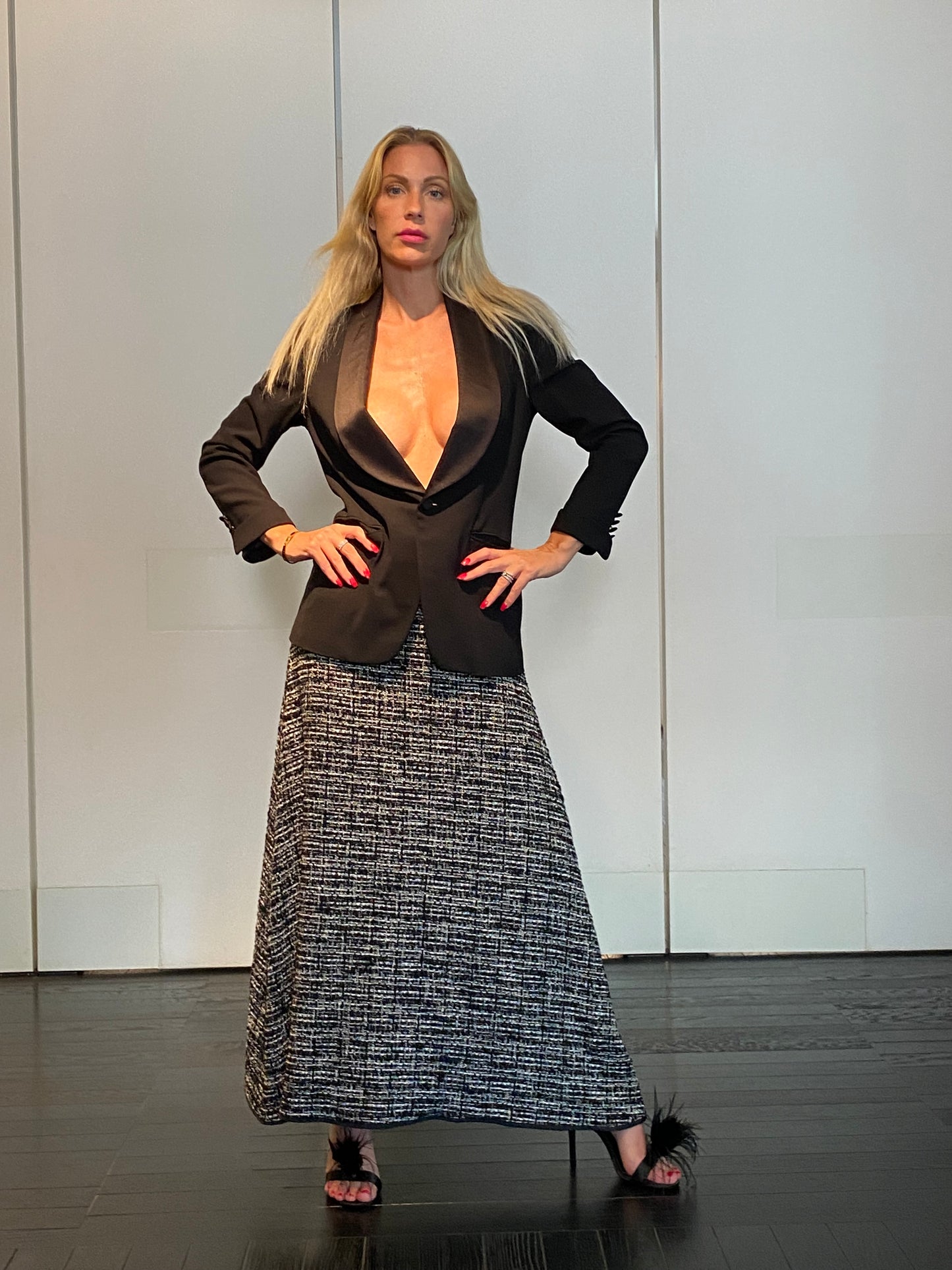 Gonna Sandrina Tweed Nero Melange