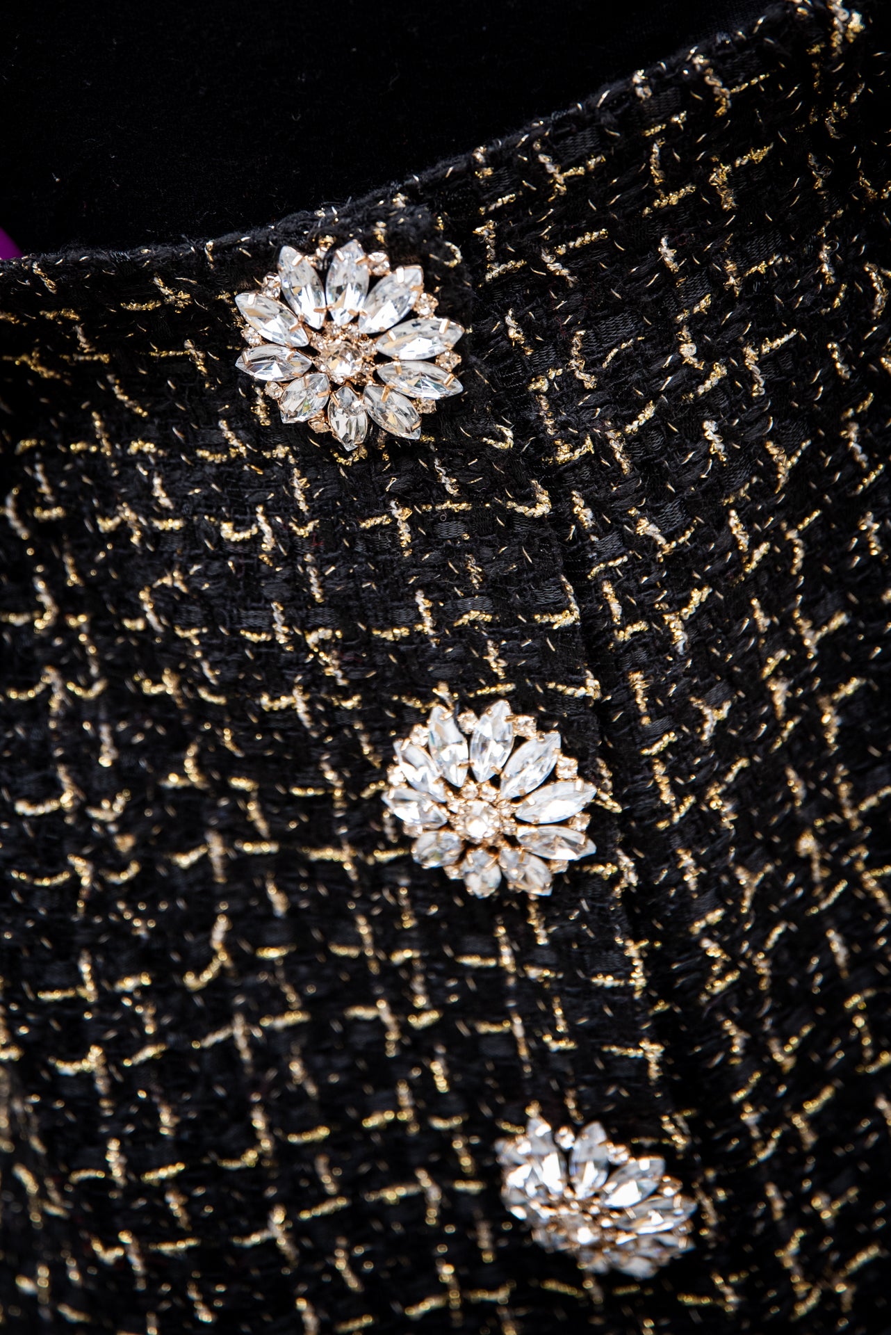 Gonna Tiziana Tweed Nero Bottoni gioiello