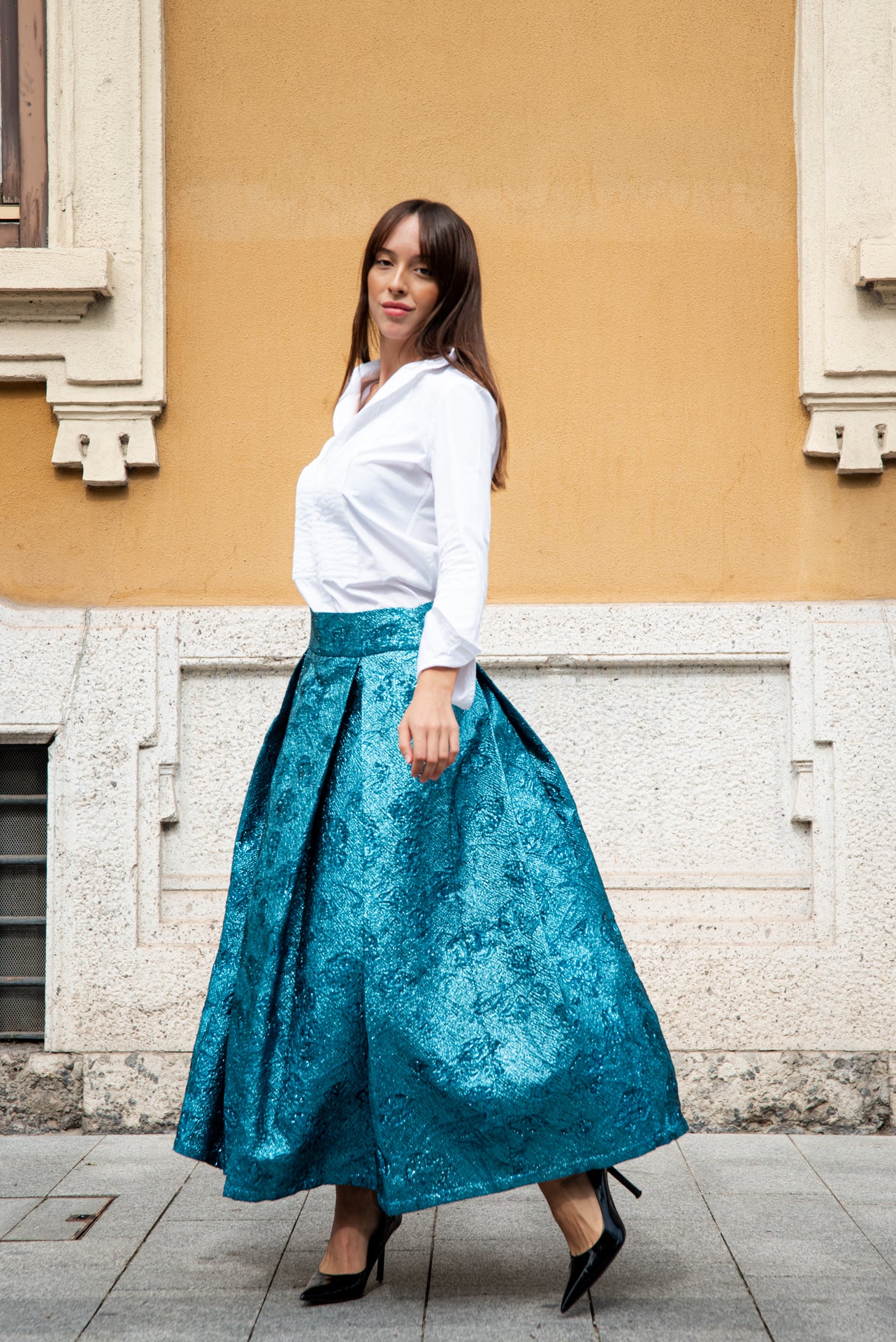 Gonna Robi  broccato ottanio