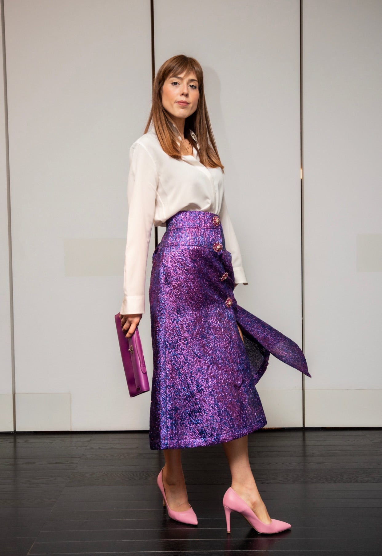 Gonna Letizia Broccato Viola