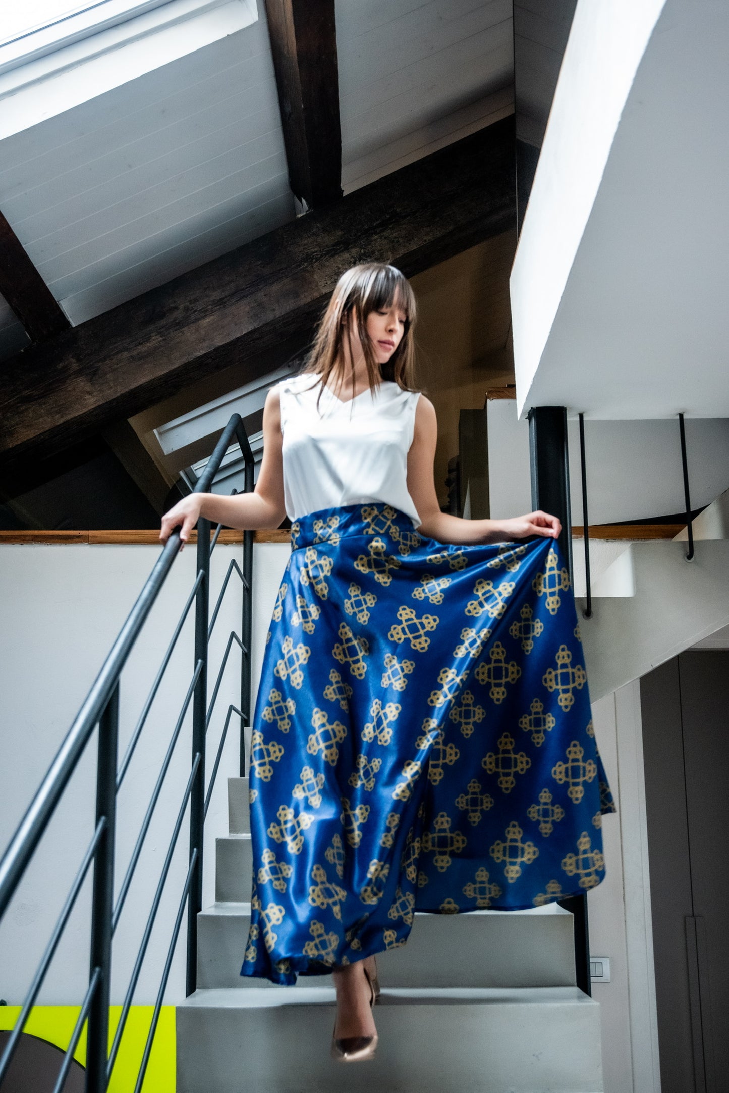 Gonna Valentina Catene Tessuto Satin Blu