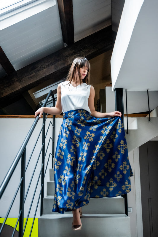 Gonna Valentina Catene Tessuto Satin Blu