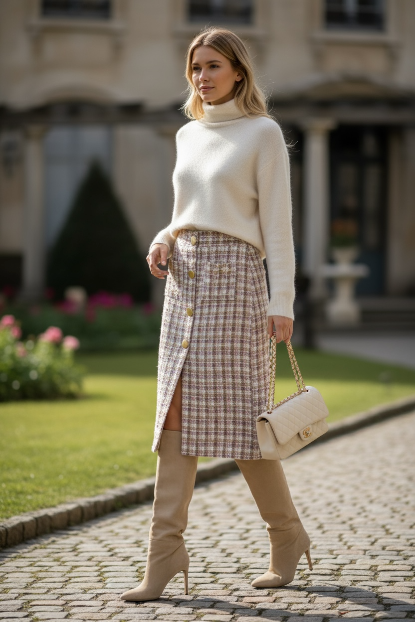 Gonna Giorgina Tweed rosa con Bottoni oro