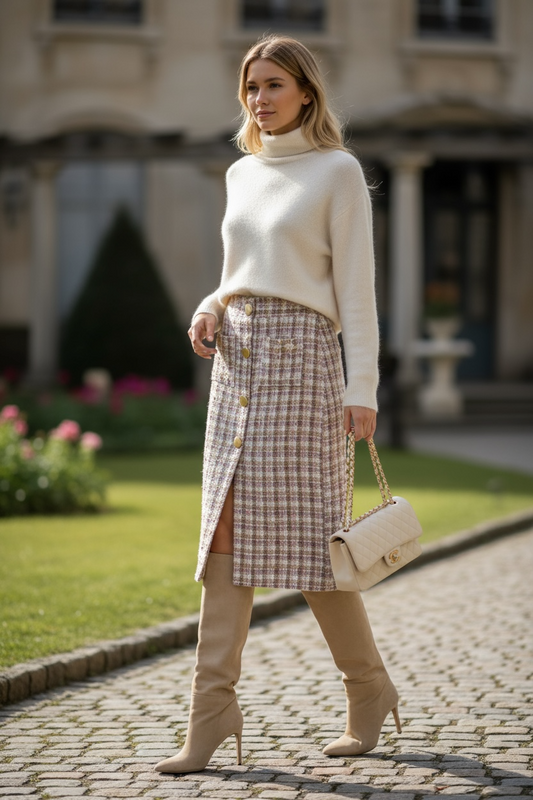 Gonna Giorgina Tweed rosa con Bottoni oro