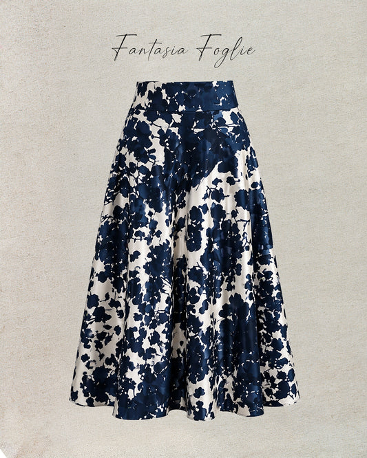 Gonna Valentina Fantasia Foglie Blu