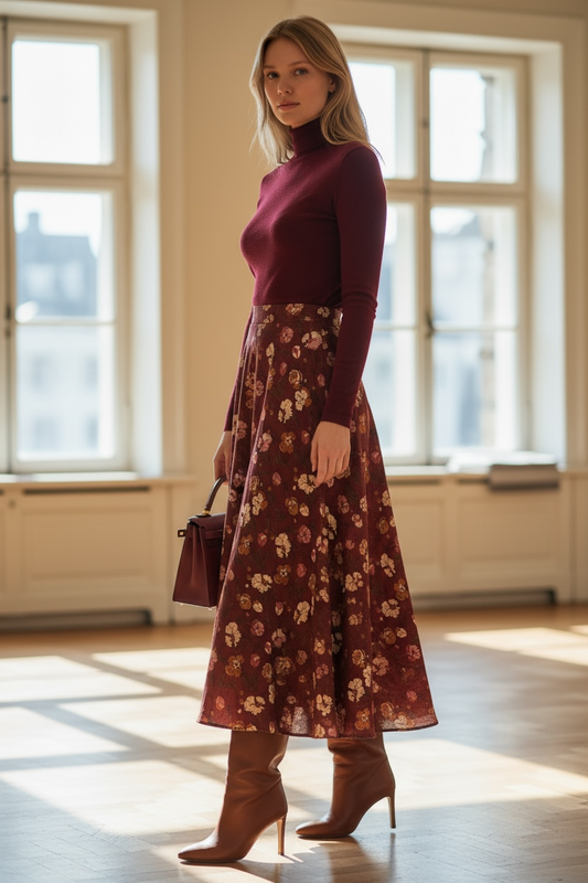 Gonna Malu’ Bordeaux con fiori