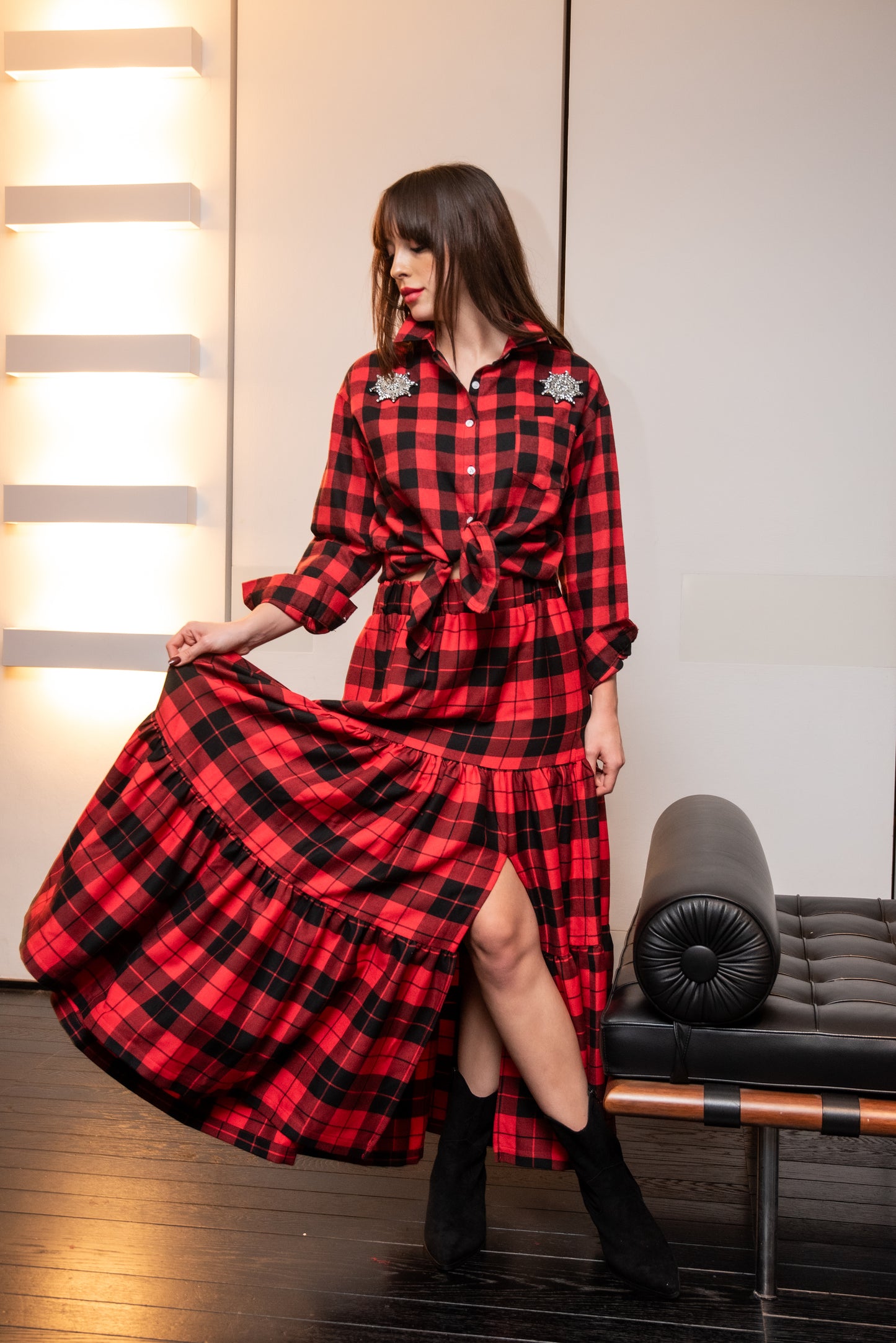 Gonna Franci Tartan Scacchi Rosso