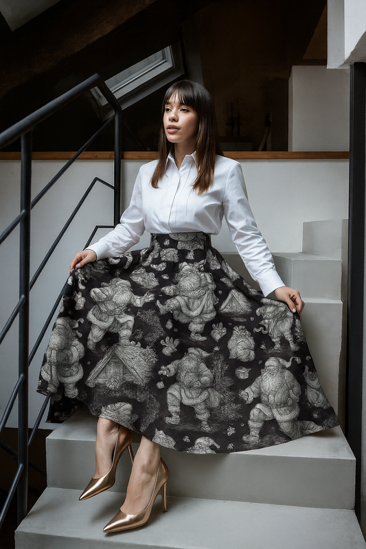 Gonna Valentina Babbo Natale  Tessuto Douchesse Nero