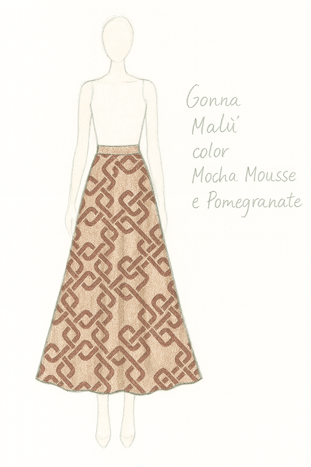 Gonna Malu’ in satin Mocka Mousse e Bordeaux greche