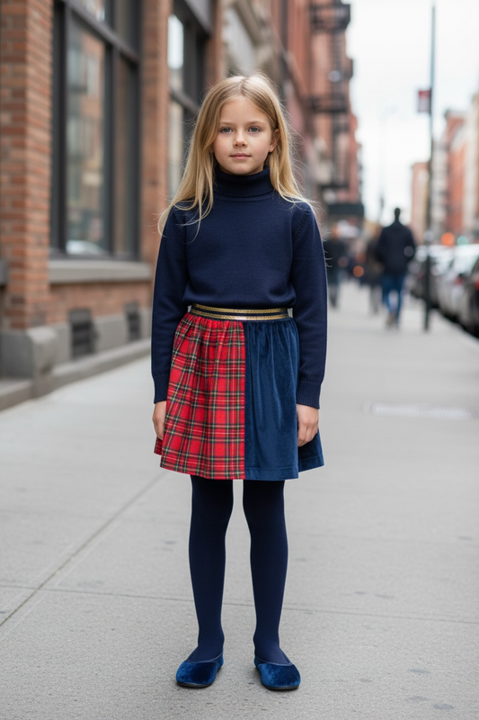 Gonna KIDS bicolore Duble velluto blu tartan